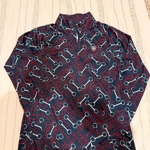 Ariat Navy and Red Patterned Horse bit women’s equestrian riding shirt neverworn